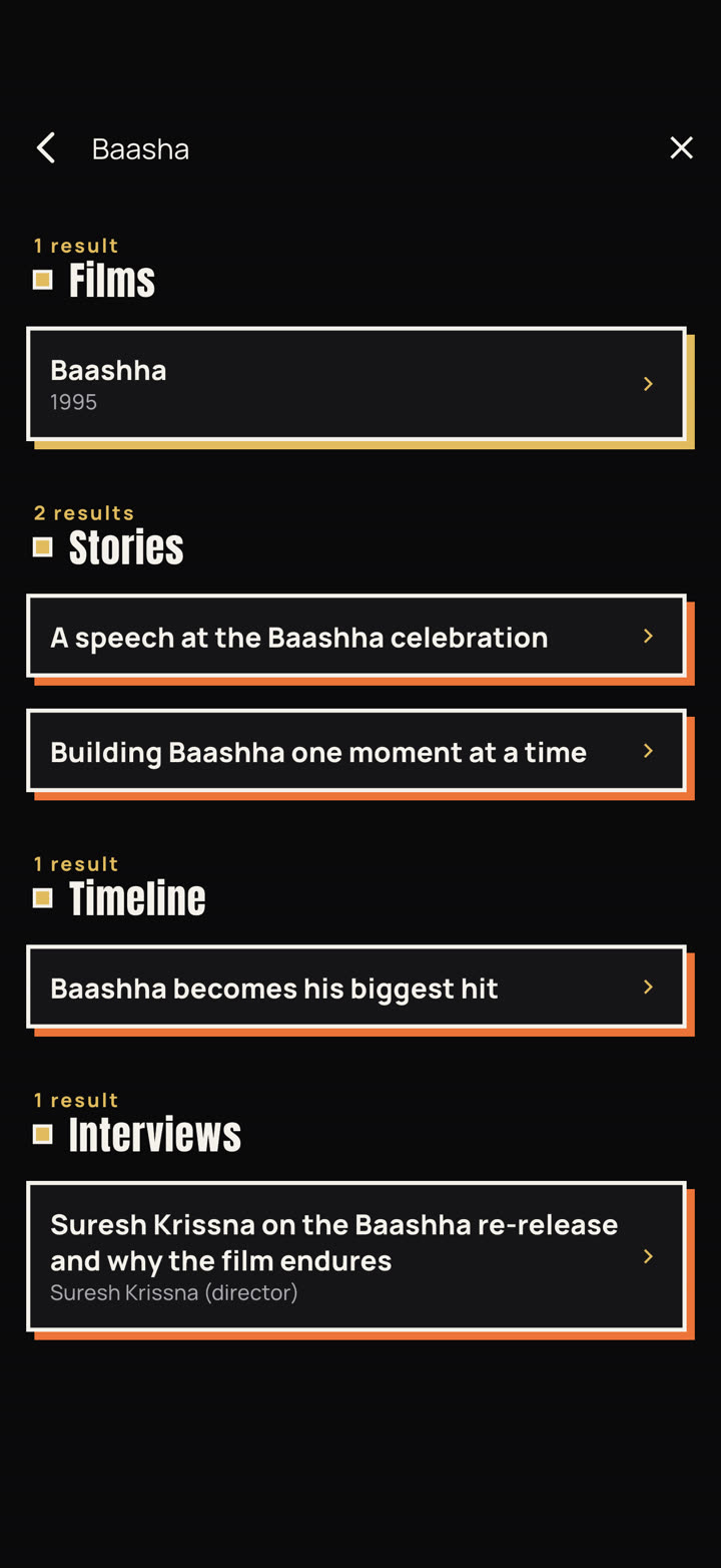 Search across films, stories, the timeline and interviews